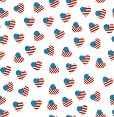 Vector cartoon seamless pattern of hearts with american flag for Memorial Day for gift wrapping paper, branding and covering.