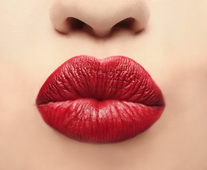 Obraz premium Lips of beautiful young woman, closeup