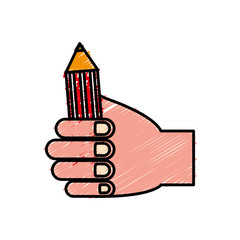 hand holding a pencil icon over white background. vector illustration
