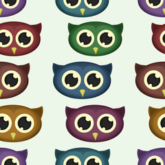 Vector cartoon seamless pattern with owls for gift wrapping paper, covering and branding on the white background.