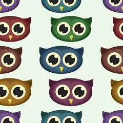 Fotobehang Vector cartoon seamless pattern with owls for gift wrapping paper, covering and branding on the white background. © comicsans