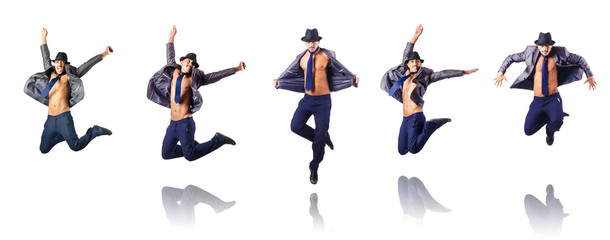 Jumping businessman isolated on white