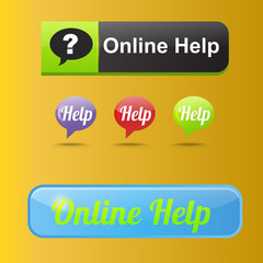 Colorful website online help buttons design vector illustration glossy graphic label template banner.