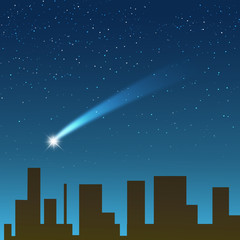 流れ星　閃光　彗星　ビル群　星空