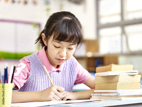 Asian Schoolgirl Studying In Classroom Asian Schoolgirl Studying In Classroom