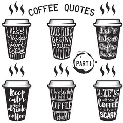 Vector coffee quotes and sayings typography set