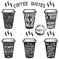 Vector coffee quotes and sayings typography set