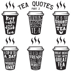 Vector tea quotes and sayings typography set