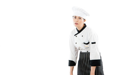 woman chef feel fatigued and tired