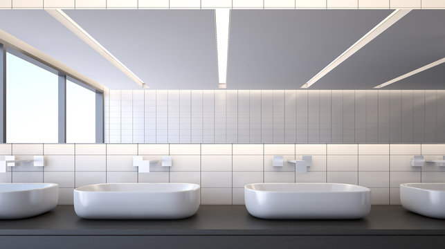 Modern bathroom with basins , 3d rendering