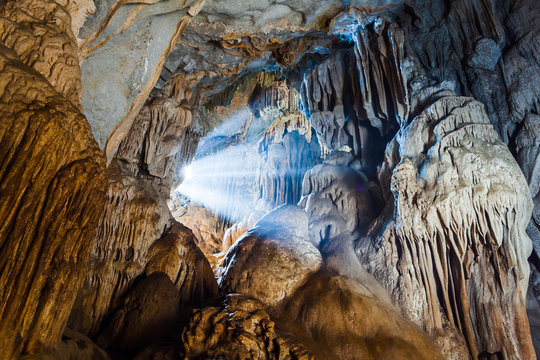 Limestone cave with light.