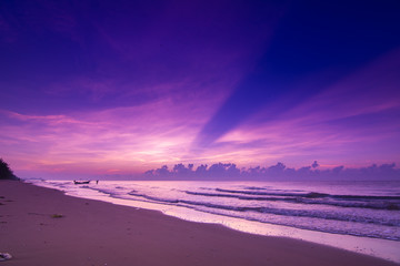 Beautiful Sunset on the beach with Violet Sky 