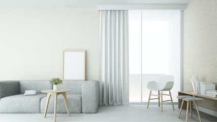 The interior minimal  living space in hotel  and decoration white background - 3D Rendering