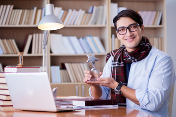 Young writer working in the library