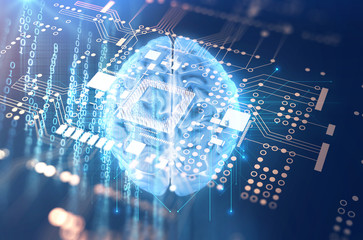 3d rendering of human  brain on technology background