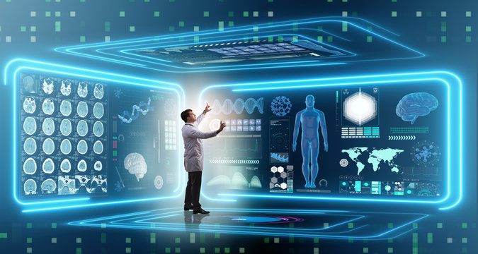 Man doctor in futuristic medicine medical concept