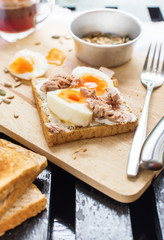 Healthy Breakfast Coffee Toast Tuna Eggs Sunflower Seeds