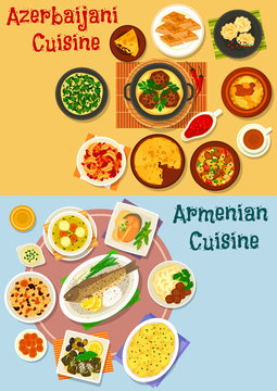 Armenian and azerbaijani cuisine icon set design