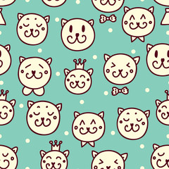 Meow! Cute cat. Vector seamless pattern.