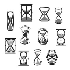 Hourglass, sandglass, sand clock or watch icon set