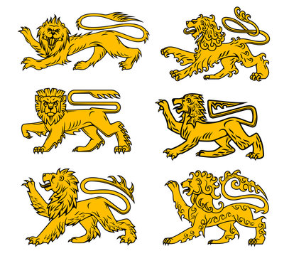 Lion heraldic icon set for tattoo, heraldry design