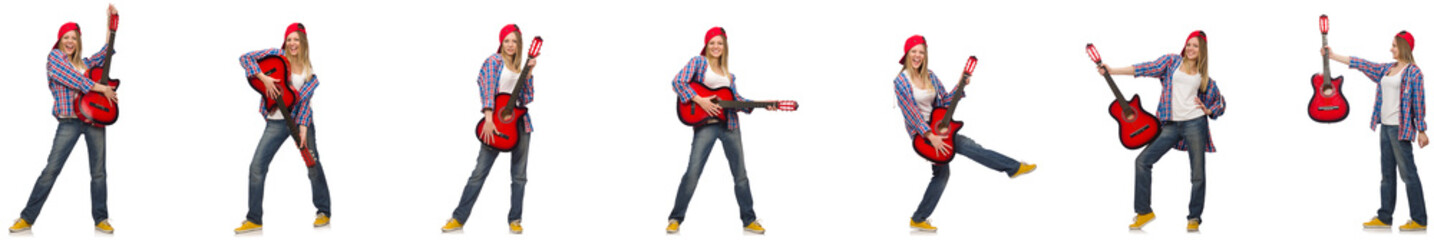 Naklejka premium Hipster guitar player isolated on white