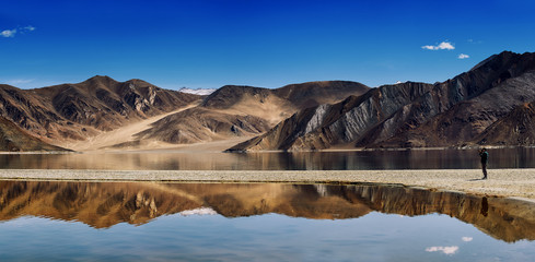 Pangong lake with mountain reflect in lake