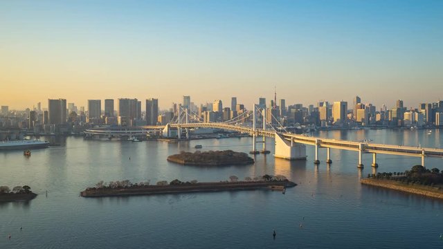 Time Lapse Tokyo city skyline view of Tokyo Harbor in Japan