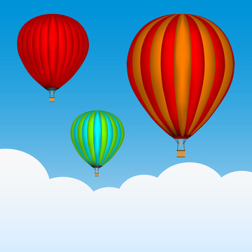Hot air balloons in the sky. Background with clouds. Colored picture. Vector