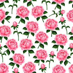 Seamless pattern of vector spring roses flowers