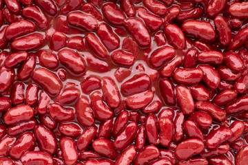 Kidney beans. Close up textured white baked haricot beans