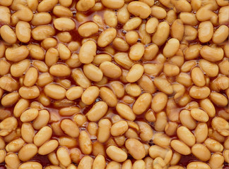 Kidney beans. Close up textured white baked haricot beans