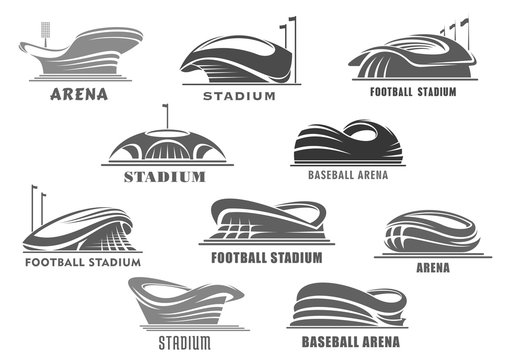 Vector icons of football arena or sport stadium