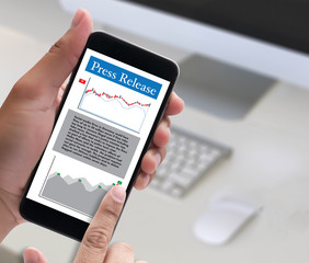 Press Release  concept, Thoughtful male person looking computer