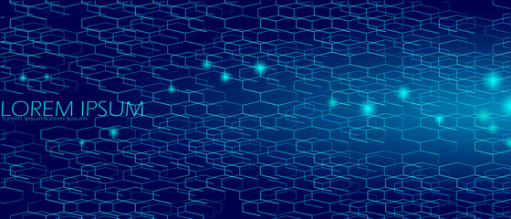 Geometric space hexagonal dark blue abstract background. Sea depth night sky concept. Strict business style gradient honeycomb mesh vector illustration