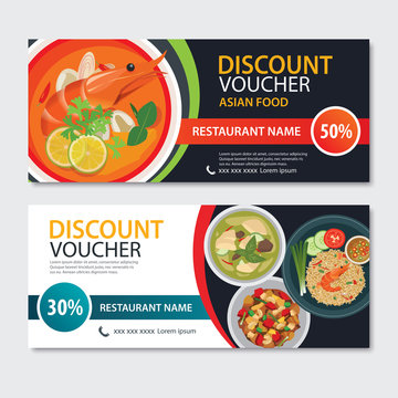 Discount voucher asian food template design. Thailand set