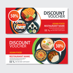 Fototapeta na wymiar Discount voucher asian food template design. Japanese set