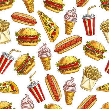 Fast food meal vector pattern