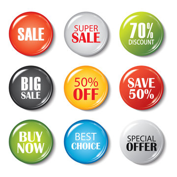 Set of sale buttons and badges. Product promotions. Big sale, special offer, 70% off.