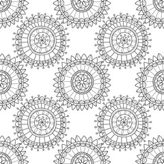 Decorative black and white seamless pattern for coloring books. Background of the abstract elements. Illustration