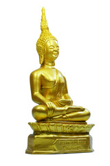 Buddha statue gold material on white background ,clipping path