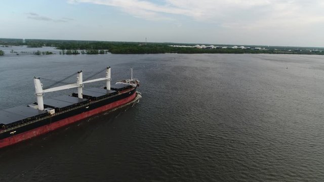 Aerial Footage of Cargo Container Ship on Delaware River Philadelphia PA