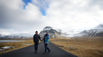 Asian senior couple abstract together forever love. Retirement trip to Iceland financial free without worry