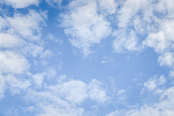 Deep blue sky texture background with white clouds and copy space.