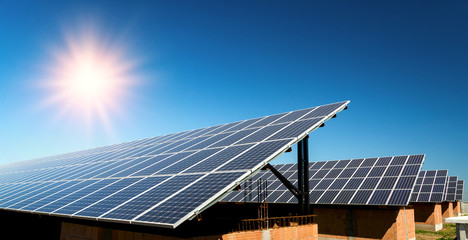 Solar panel, photovoltaic, alternative electricity source - selective focus, copy space