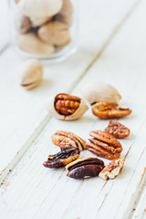 Pecan nuts on white