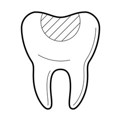 Tooth with filling icon, restore a tooth damaged by decay, medical clinic poster, professional work, stomatology information pictogram, health concept. Vector illustration