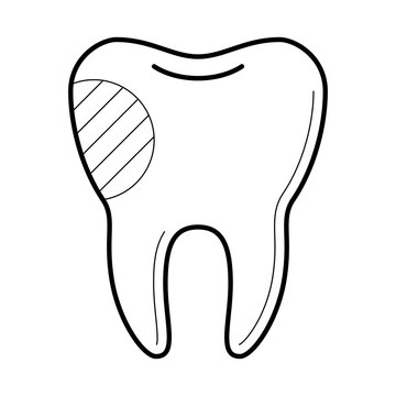 Tooth with filling icon, restore a tooth damaged by decay, medical clinic poster, professional work, stomatology information pictogram, health concept. Vector illustration