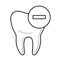 Tooth icon, negative characteristics, bad and wrong for teeth educational poster, medical clinic professional treatment image, stomatology pictogram, health concept. Vector illustration
