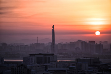 Sunrise over Pyongyang, DPRK - North Korea. April 29, 2017.